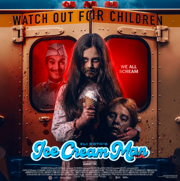 Ice Cream Man Filmposter - gruselig aussehendes Mädchen mit einem Eis und einem Kopf in der Hand